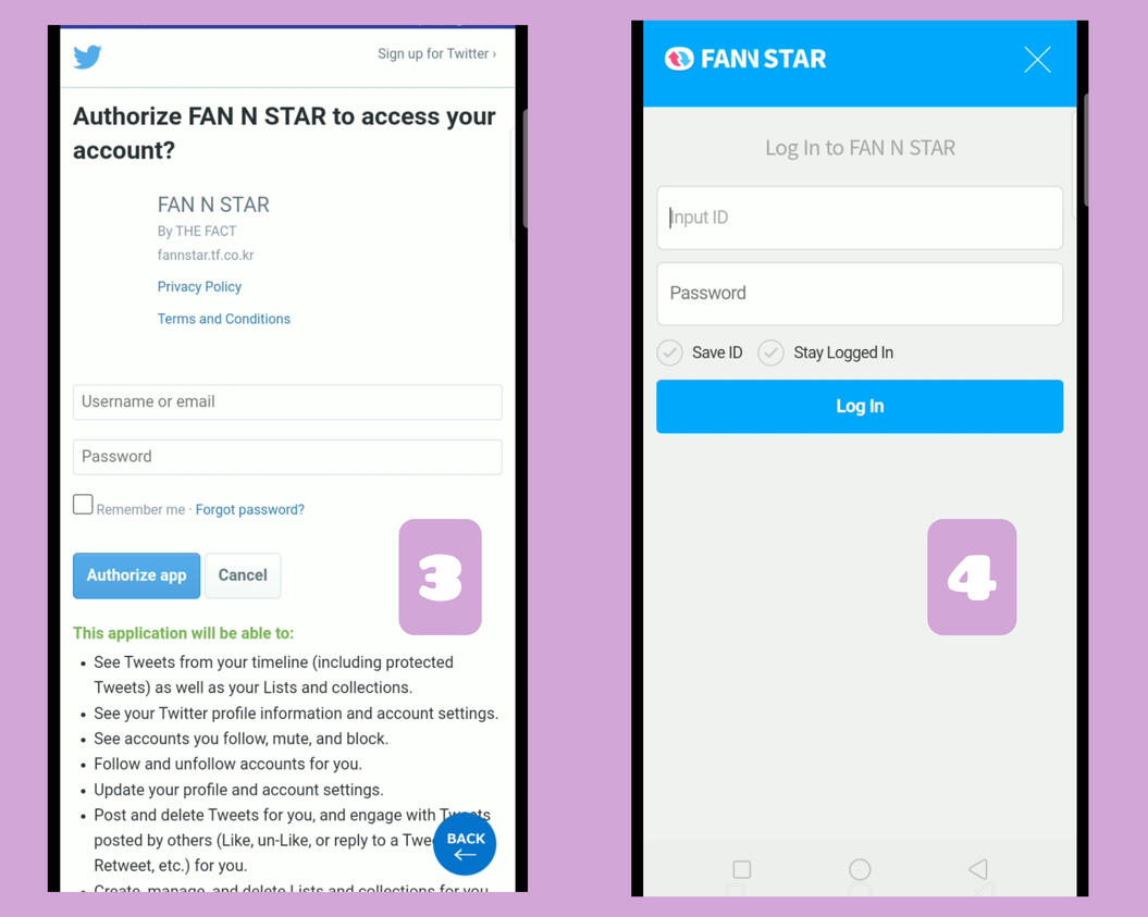 (3) Enter your twitter username and password then press Authorize App button. (4) If incase that you're routed to this page asking you to input an ID, just close the app and re-open it. Repeat step 1 - 3.